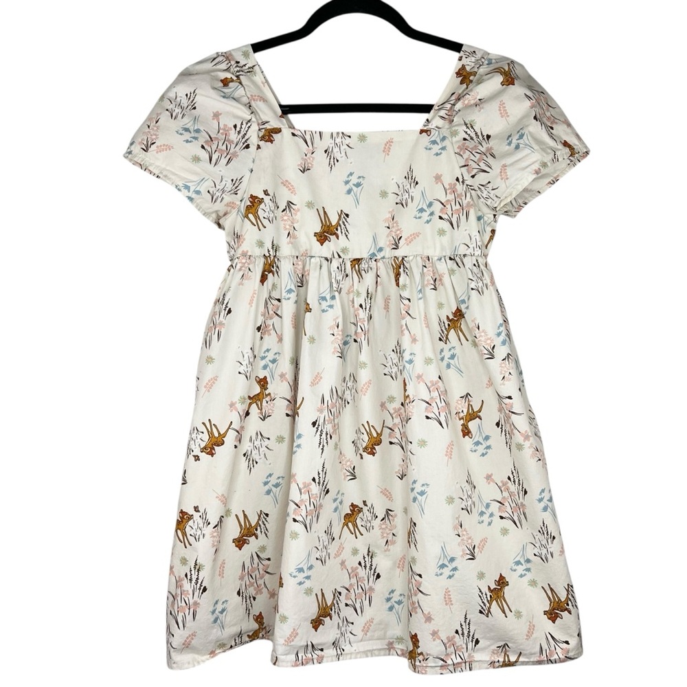 Disney Girls Bambi Dress Sz XL (14) Cottagecore Floral Short Sleeve Square Neck